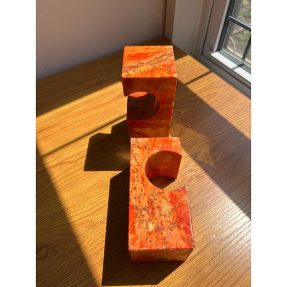 Orange stone marble vintage bookends - chipped - Picture 3 of 7